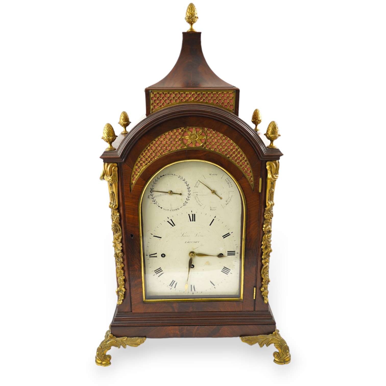 Lewin Levin of London. A patriotic George III brass-mounted mahogany repeating six-tune musical bracket clock